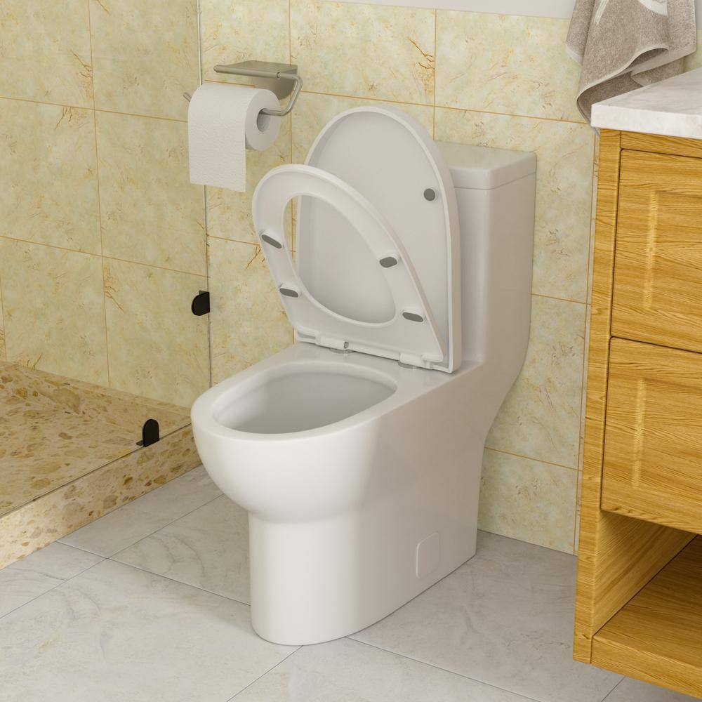 LORDEAR 12 in. Rough-In 1-piece 1.28 GPF Single Flush Elongated Toilet in White Soft Close Seat Included MT102CL4