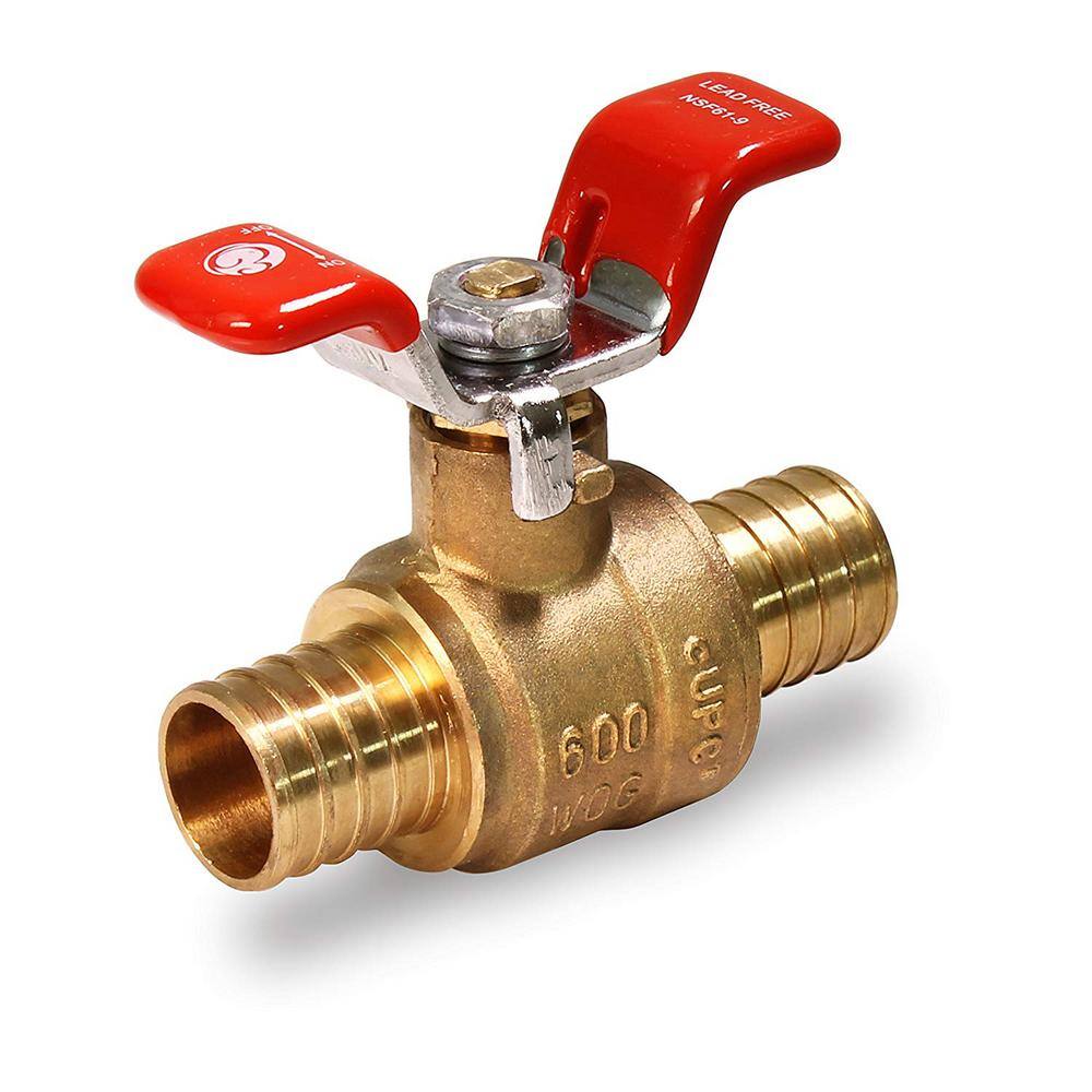 The Plumber's Choice 1 in. Full Port PEX Barb Ball Valve Water Shut Off with Tee Handle 10615PV