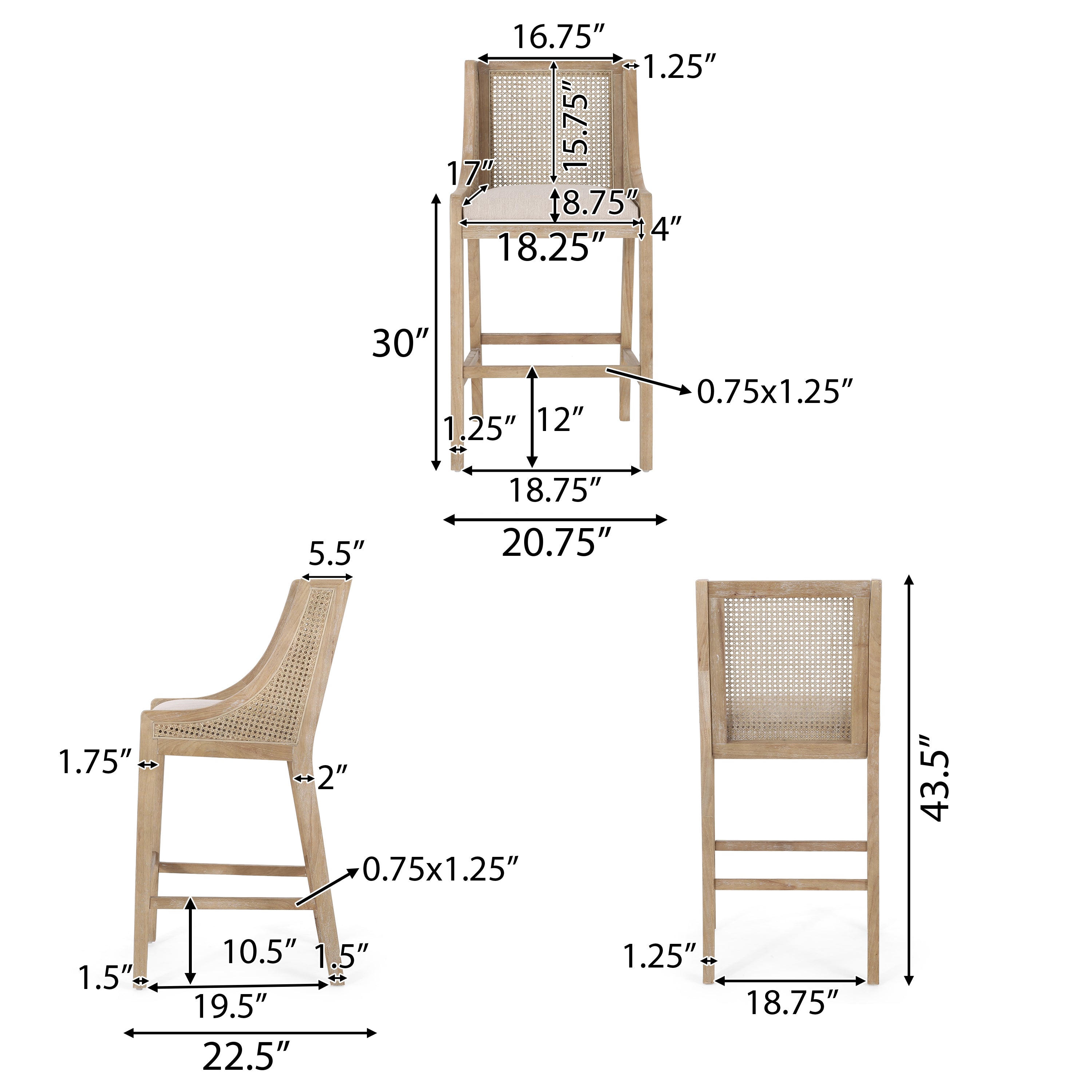 Oneida Rustic Fabric Upholstered Wood and Cane 30 inch Barstools, Set of 2