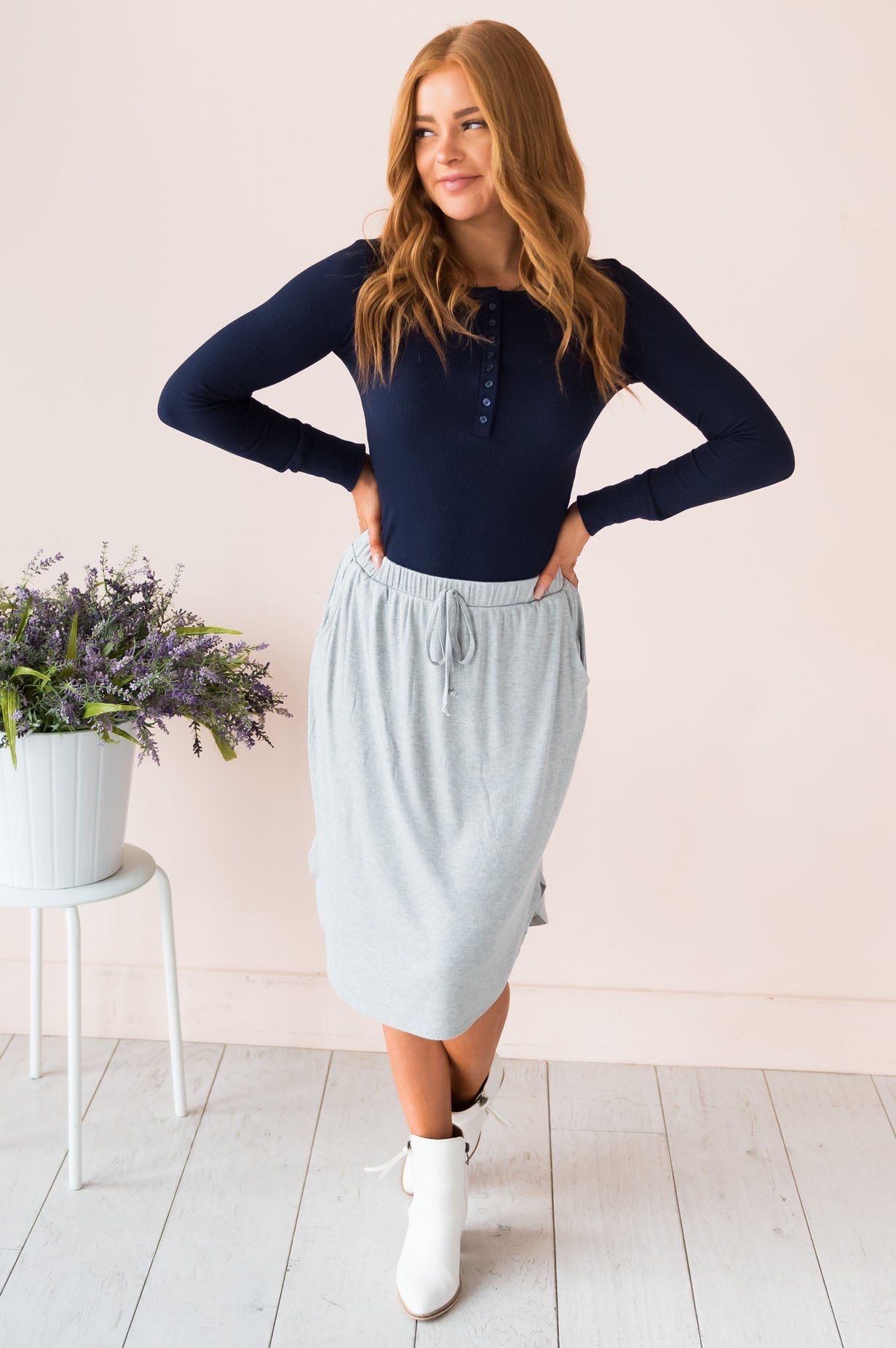 Well Wishes Modest Ribbed Jersey Skirt