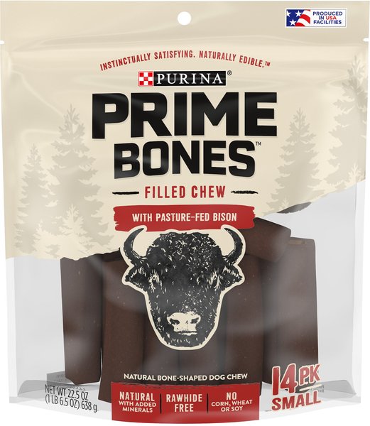 Prime Bones Natural Filled Dog Chew Bone with Pasture-Fed Bison Medium Dog Treat