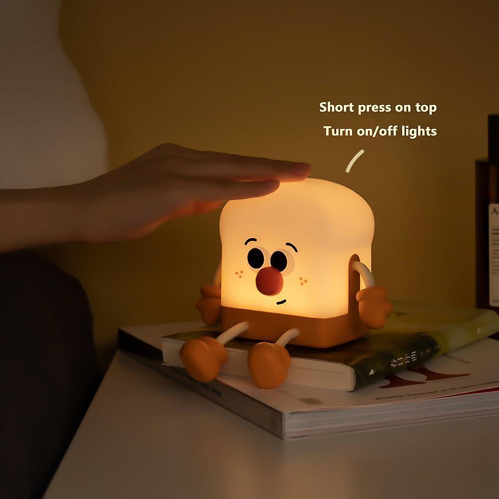 Cute Toast Led  Usb Rechargeable Bread   Lamp With   Dimmable Bedside Lamp