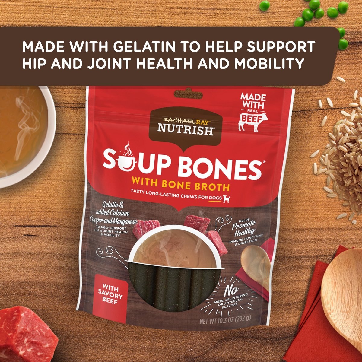 Rachael Ray Nutrish Soup Bones with Bone Broth Savory Beef Dog Treats， 9 count