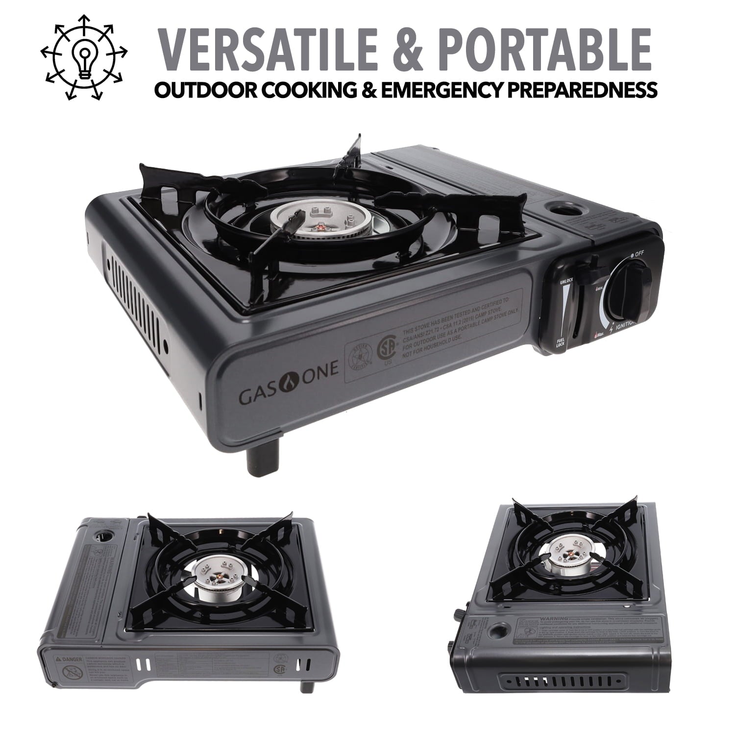 Gas ONE GS-1000 7,650 BTU Portable Butane Gas Stove Automatic Ignition with Carrying Case, CSA Listed