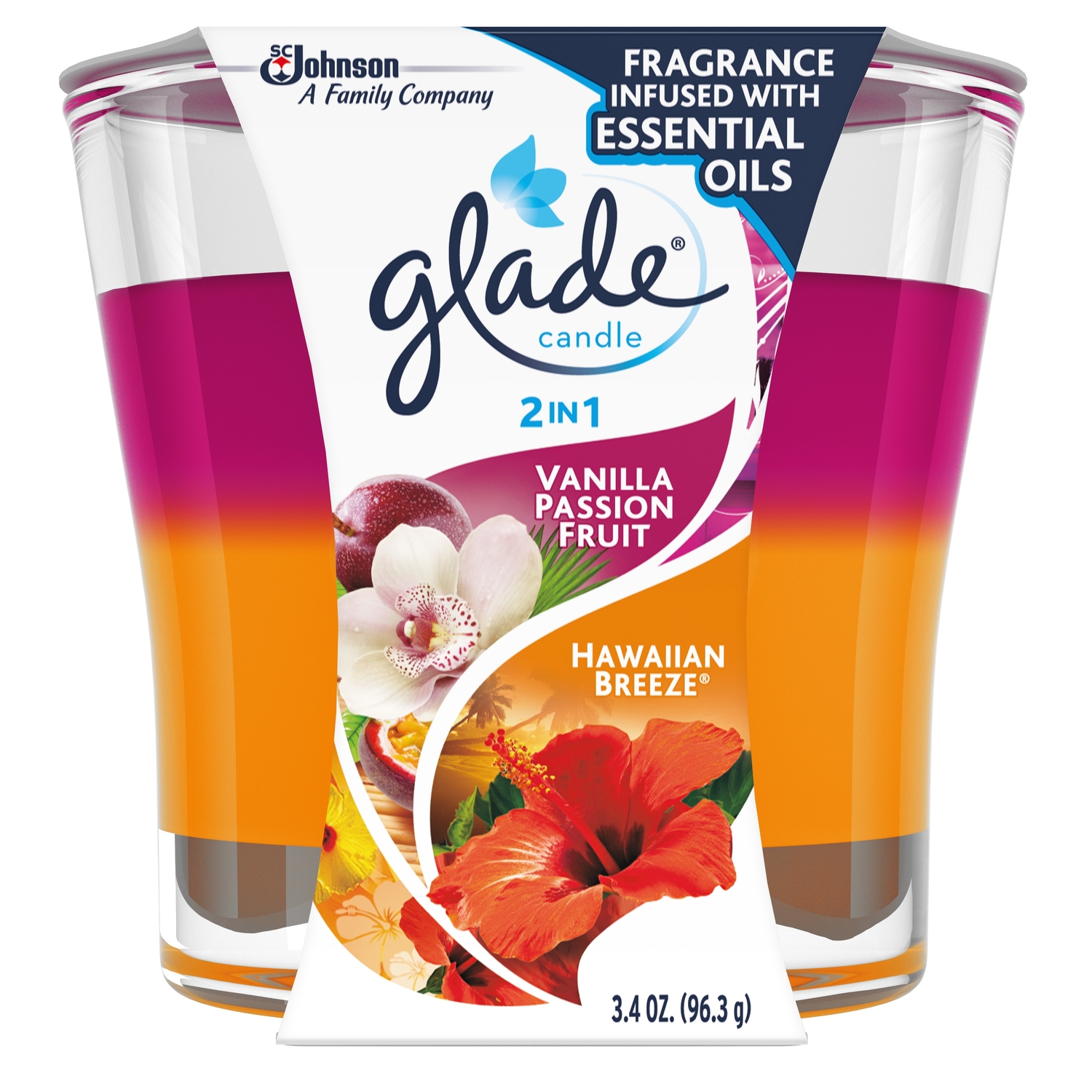 Glade Pink/Orange Vanilla Passion Fruit and Hawaiian Breeze Scent Air Freshener Candle