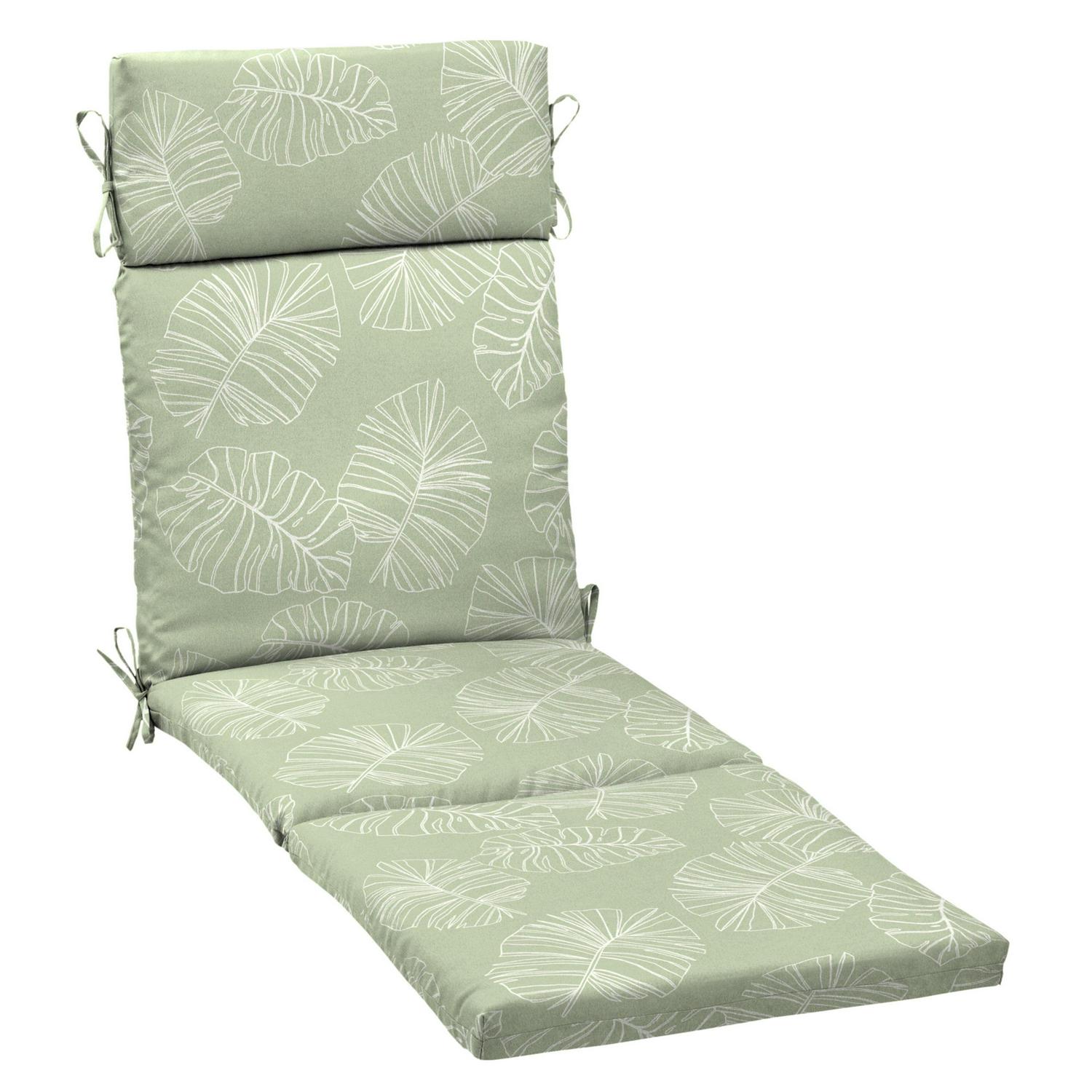 Arden Selections Outdoor Chaise Lounge Cushion 72 x 21， Coastal Green Leaf