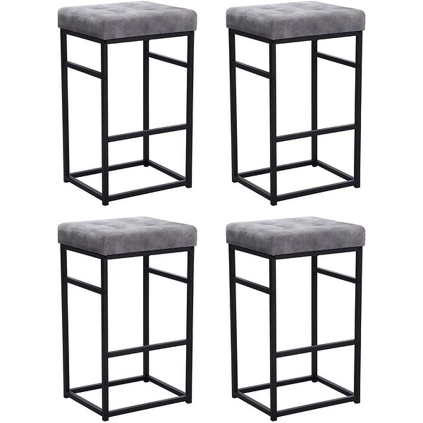 30 Inch Backless Metal Barstool with Brown/Grey Velvet Seat-Set of 4