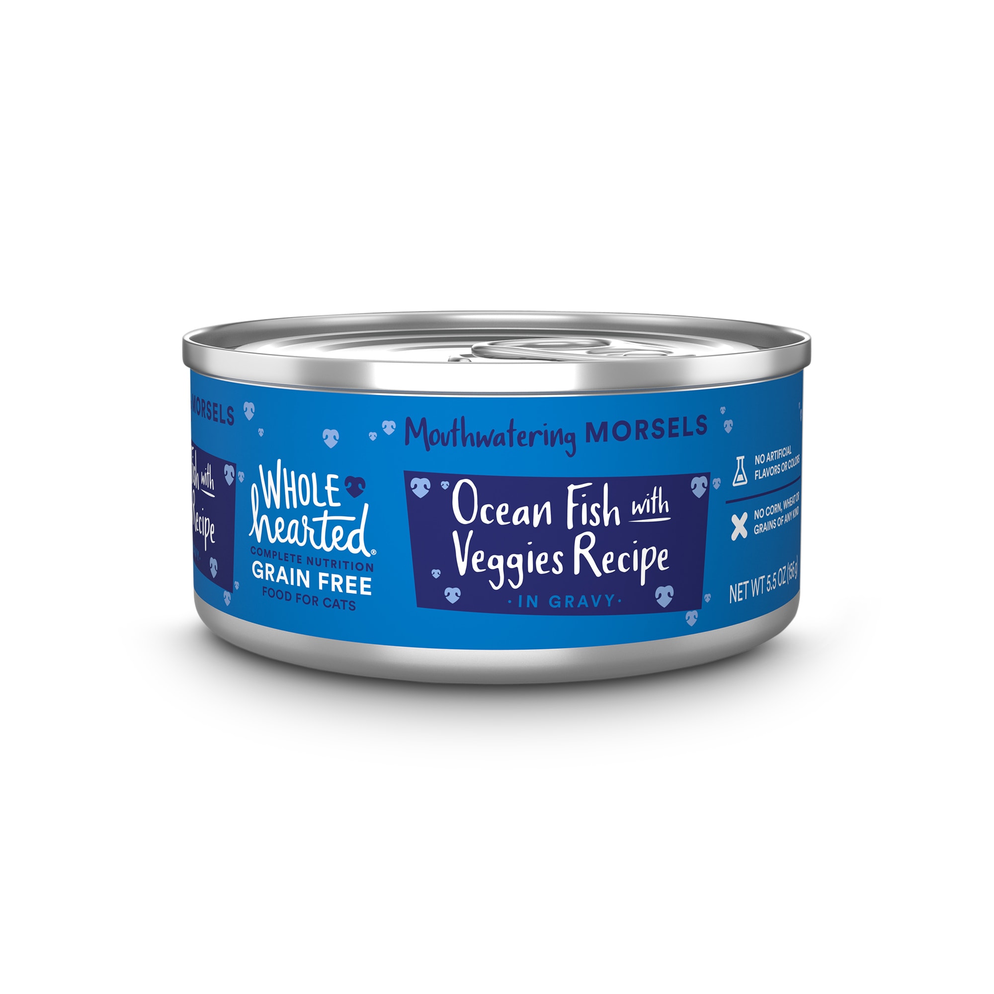 WholeHearted All Life Stages Grain-Free Oceanfish with Veggies Recipe Morsels in Gravy Wet Cat Food， 5.5 oz.， Case of 12