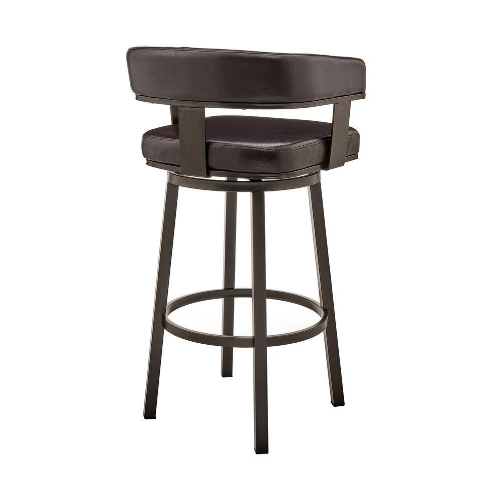 Armen Living Cohen 30 in. Bar Height Low Back Swivel Bar Stool in Java Brown and Chocolate Faux Leather 721535761951