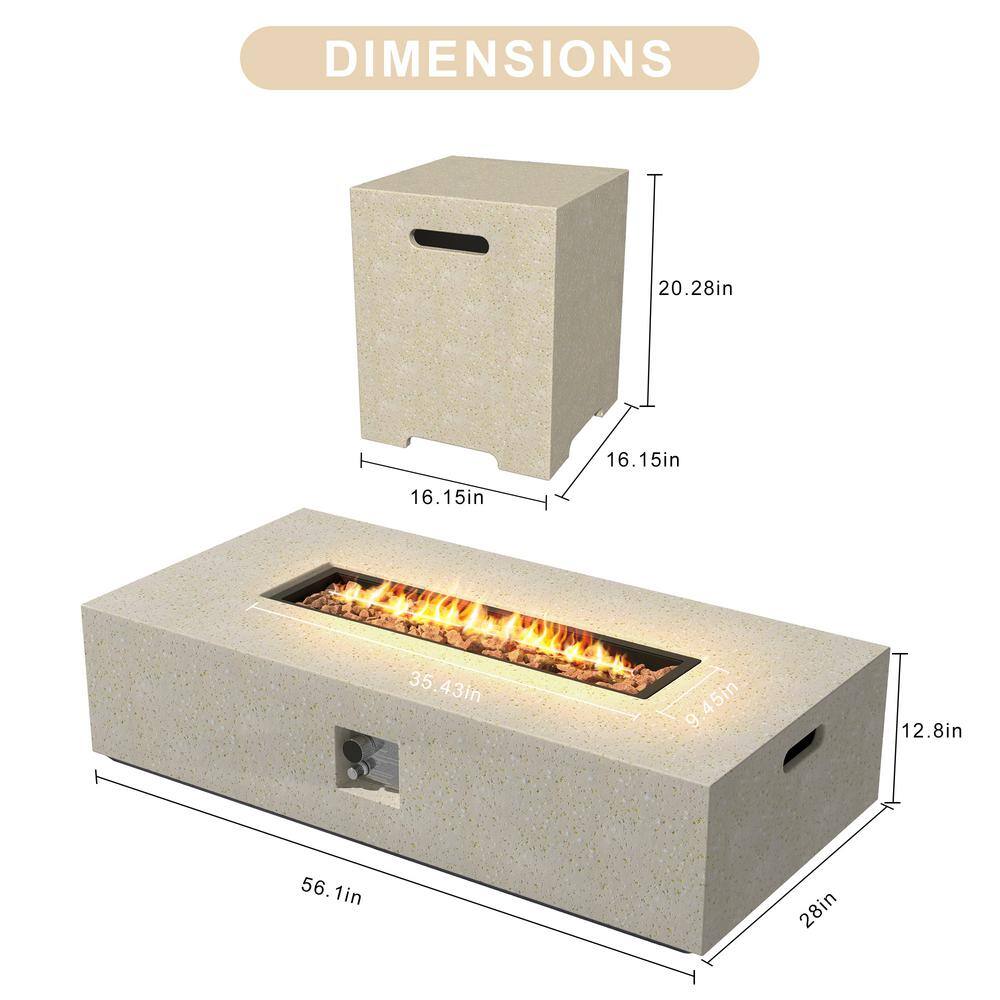 UPHA 56 in. x 28 in. Rectangle Concrete Propane Outdoor Fire Pit in Beige HD-56MGO-BR