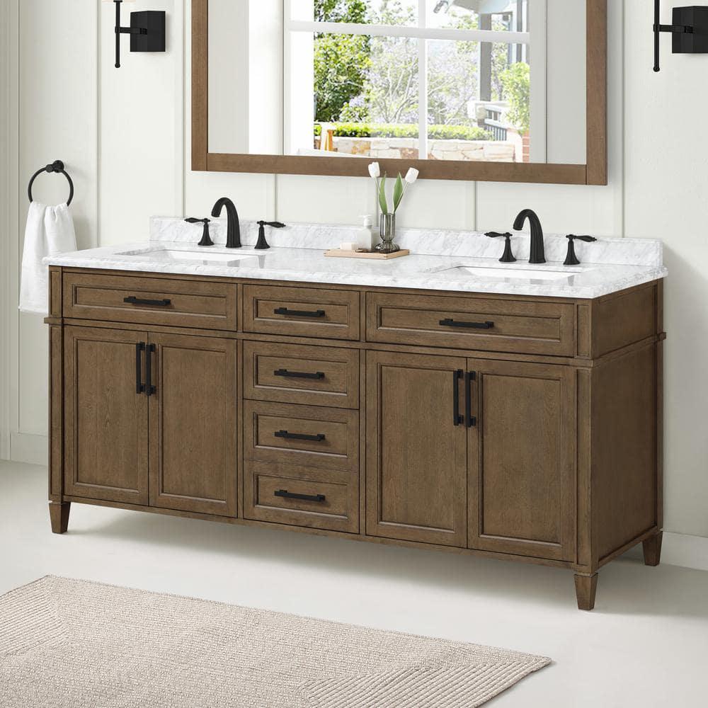 Home Decorators Collection Caville 72 in W x 22 in D x 3450 in H Bath Vanity in Almond Latte with Carrara Marble Top