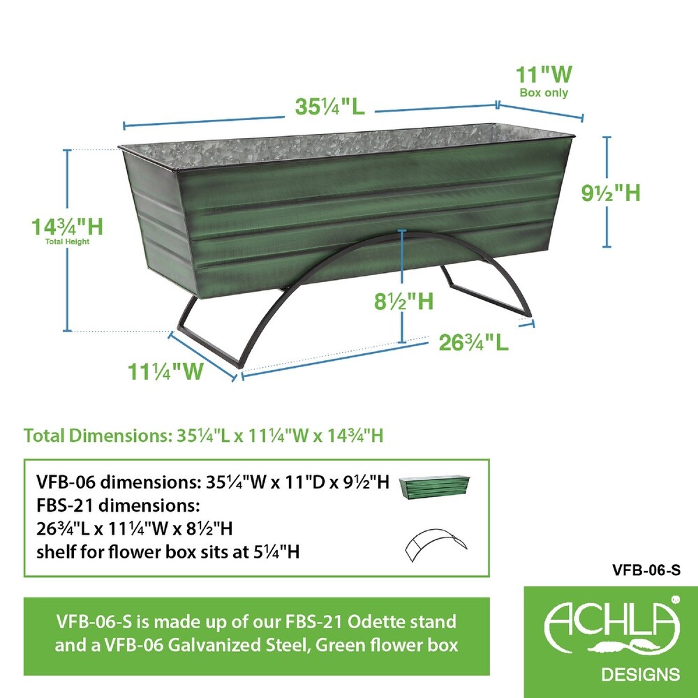 Achla Designs Large Galvanized Steel Flower Box with Odette Stand  35 25 Inch Wide  Green