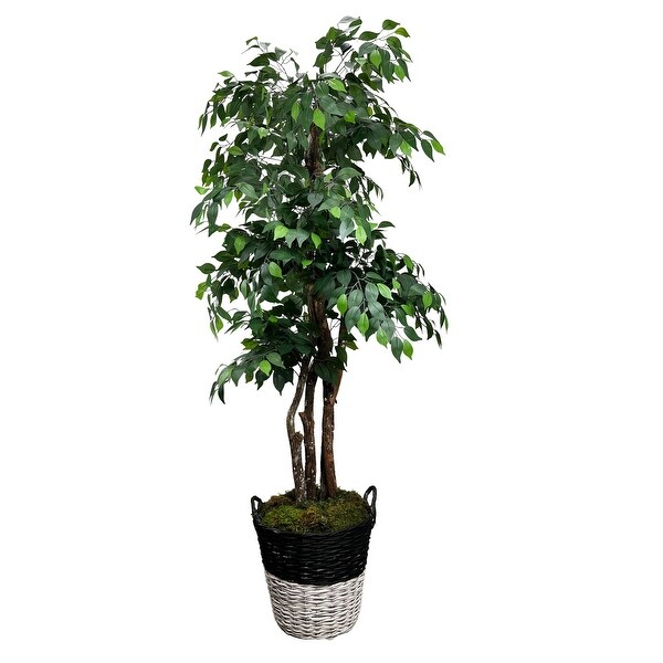 Handmade 6.5' Artificial Ficus Tree in Farmhouse Basket