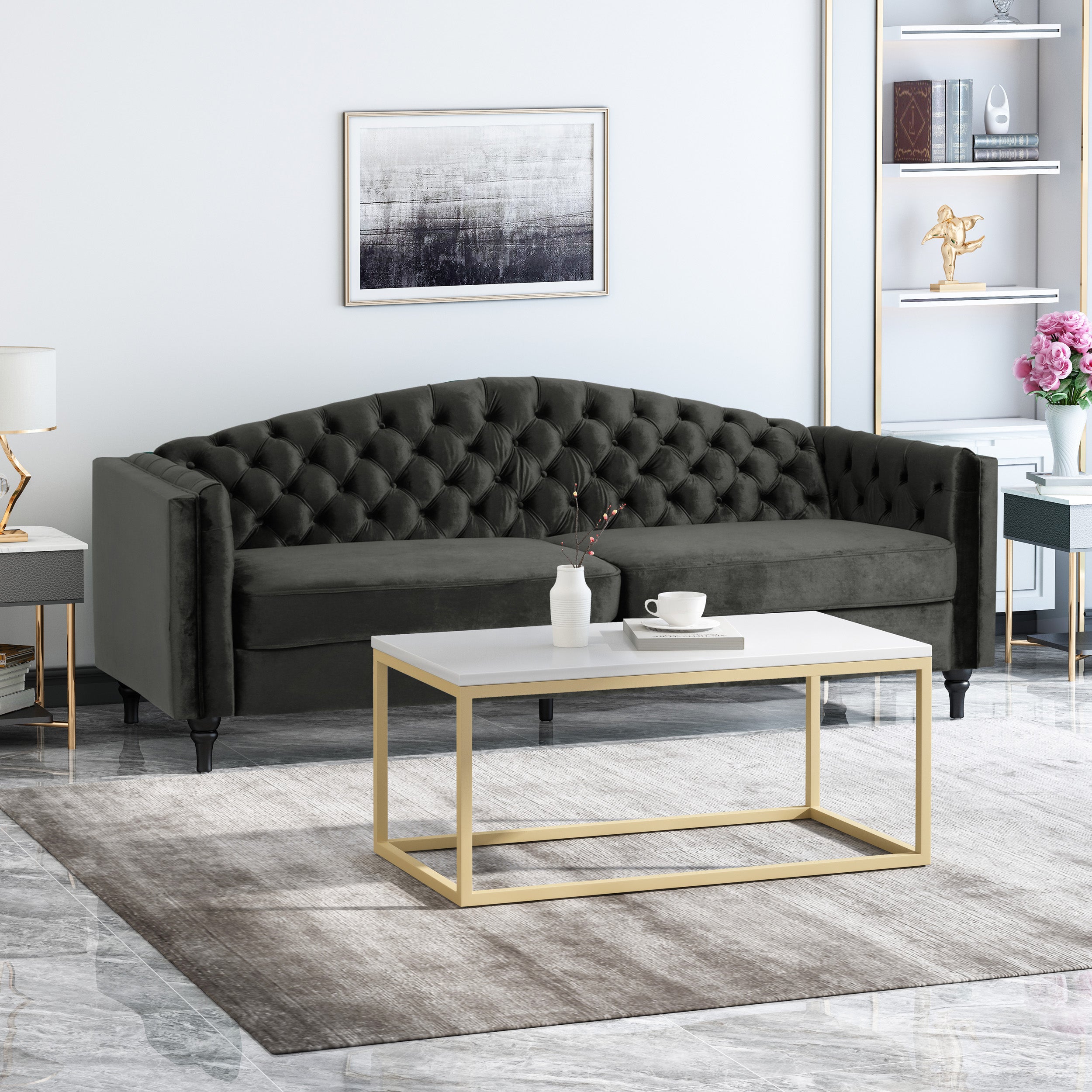 Darionna Glam Button Tufted Velvet 3 Seater Sofa