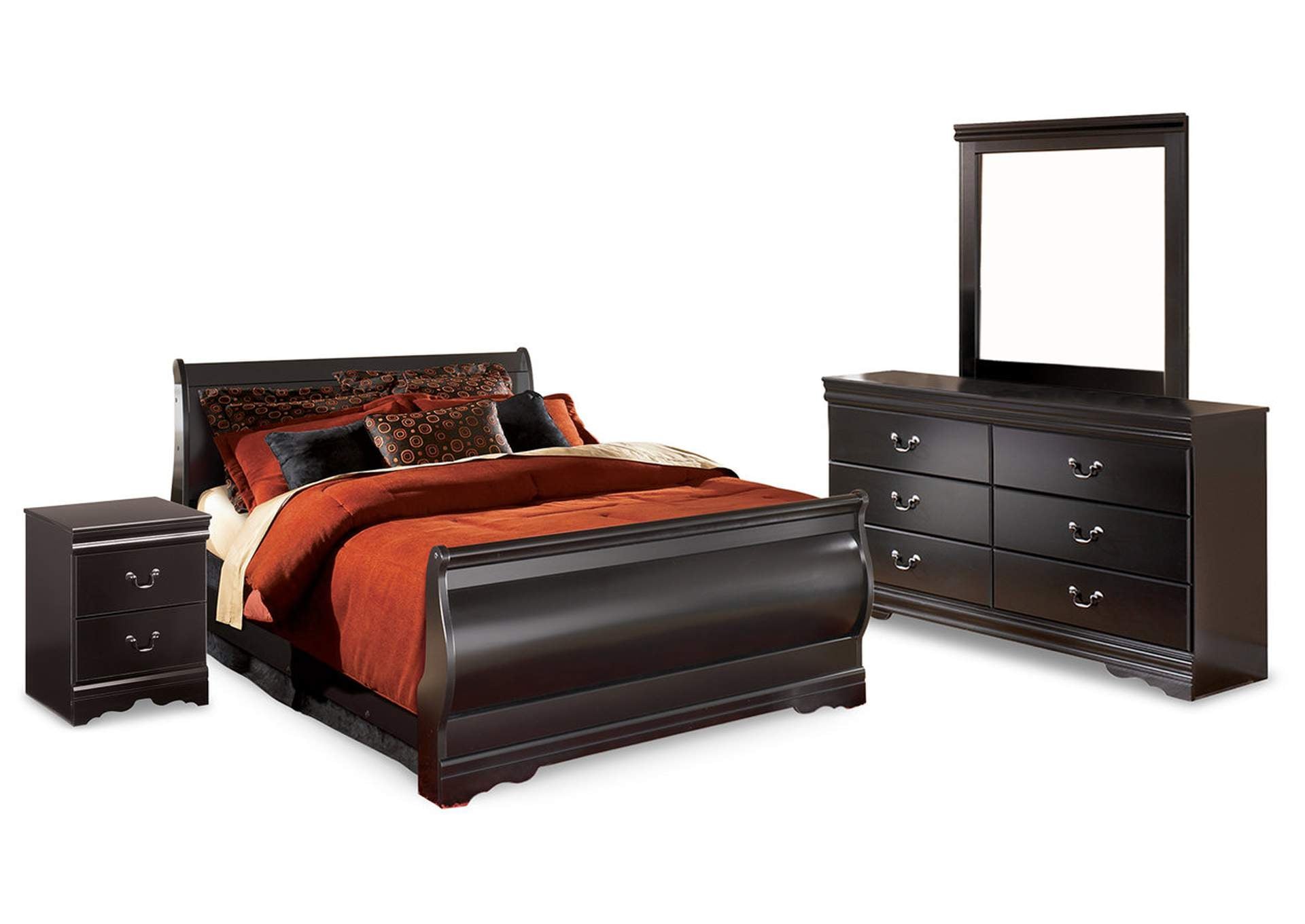 Huey Vineyard Queen Bed with Dresser, Mirror Chest 2 Nightstands