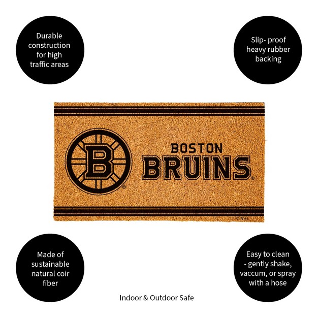 Evergreen Boston Bruins Logo Turf Mat Brown 28 X 16 Inches Indoor Outdoor Doormat