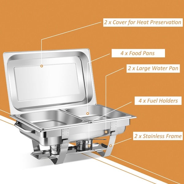 2 Packs Full Size Chafing Dish 9 Quart Stainless Steel Rectangular