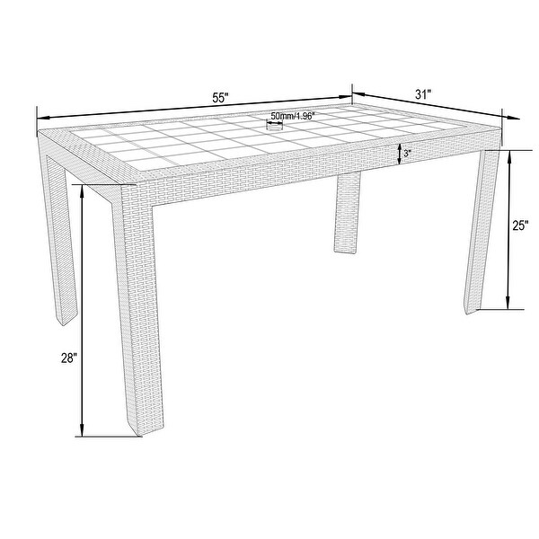 LeisureMod Mace Outdoor Rectangle Dining Table With Umbrella Hole