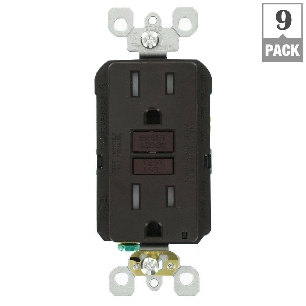 Leviton 15 Amp 125-Volt Duplex SmarTest Self-Test SmartlockPro Tamper Resistant GFCI Outlet Brown (9-Pack) VB9-GFTR1-HB9