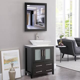 Vanity Art Ravenna 24 in. W Bathroom Vanity in Espresso with Single Basin in White Engineered Marble Top and Mirror VA3124-E