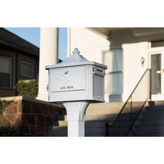 Architectural Mailboxes Hamilton Premium White Large Locking Aluminum Post Mount Mailbox HM200WAM