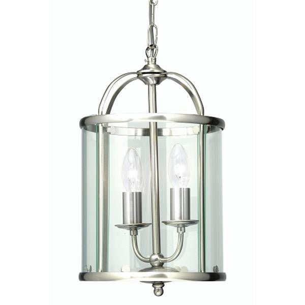 Oaks 351/2 AC Fern Antique Chrome 2 Lamp Lantern Pendant with Glass Panels