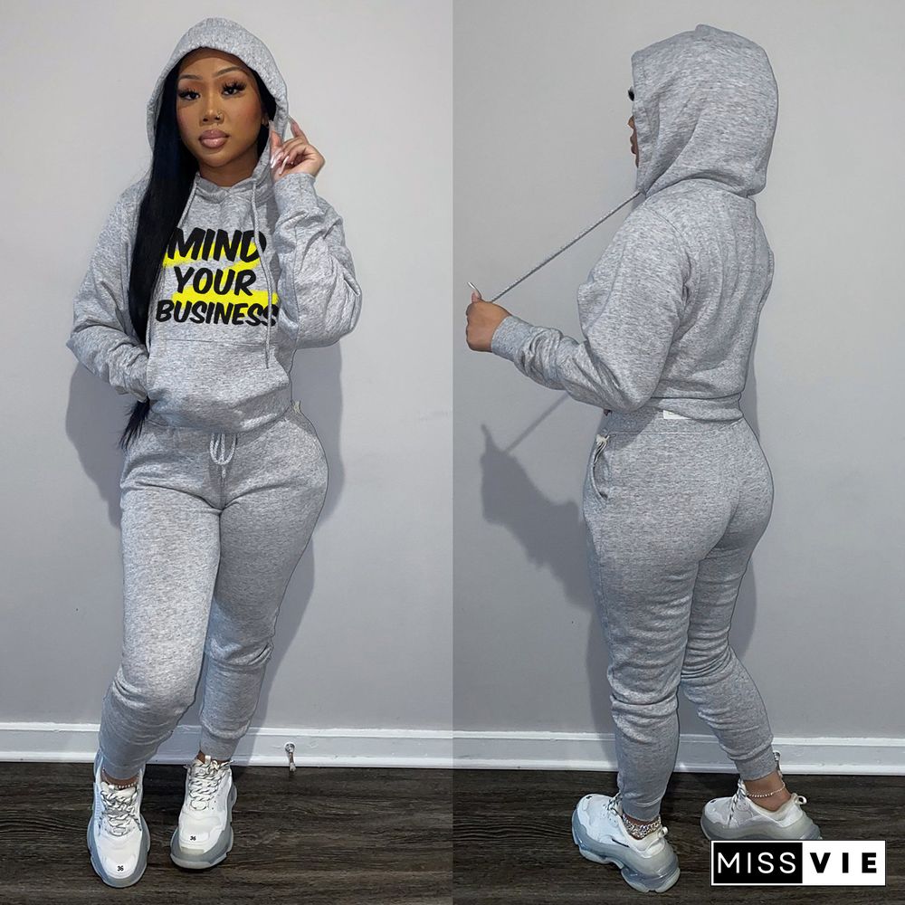 Letter Print Hooded Sweatshirts and Pants Sweatsuits