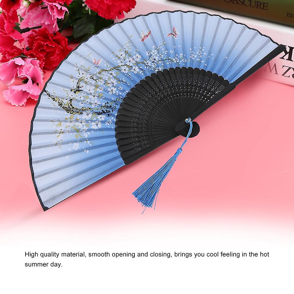 Folding Hand Fan Wedding Party Gift Dance Props Home Office Decoration (blue)