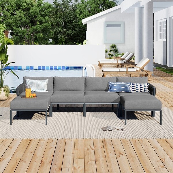 6Pieces Aluminum Patio Furniture Set，Outdoor Conversation Set with Cushions