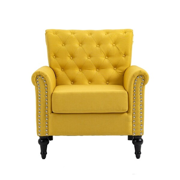 Linen Upholstered Tufted Back Accent Chair