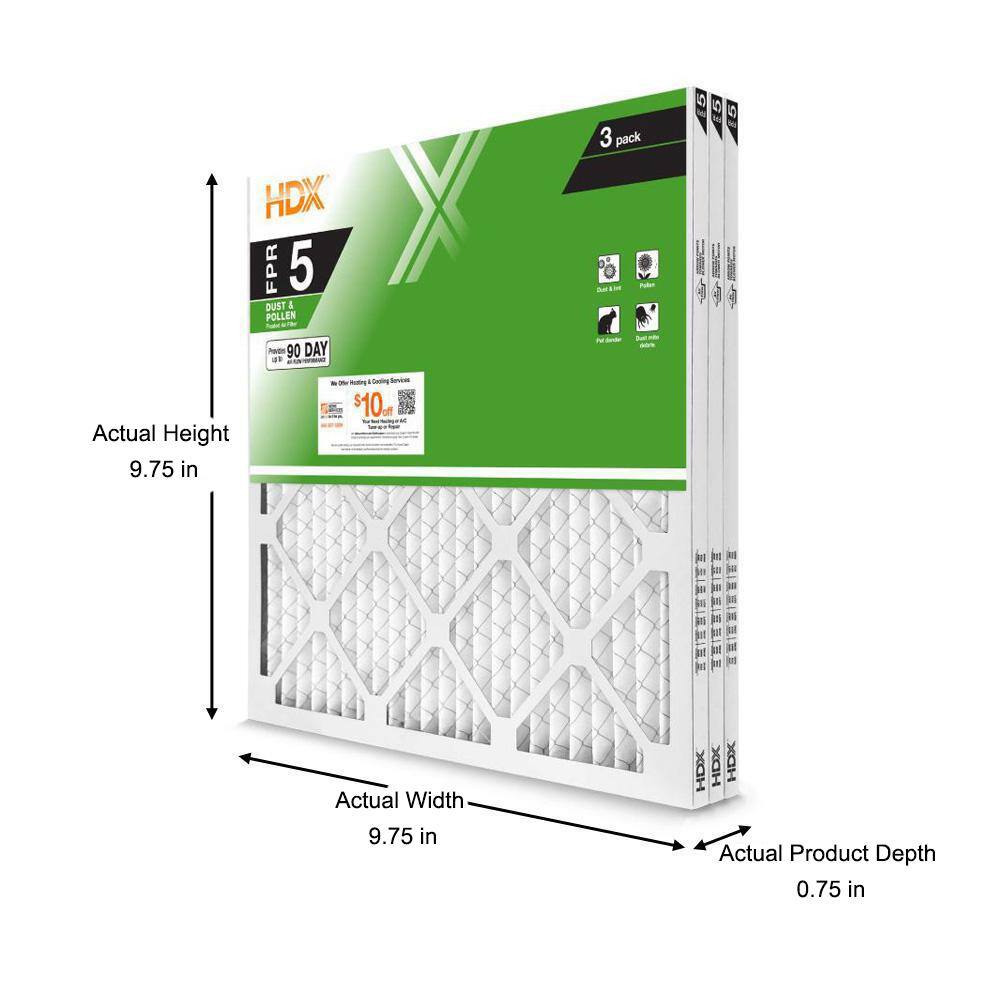 HDX 10 in. x 10 in. x 1 in. Standard Pleated Air Filter FPR 5 MERV 8 (3-Pack) HDX3P5-011010