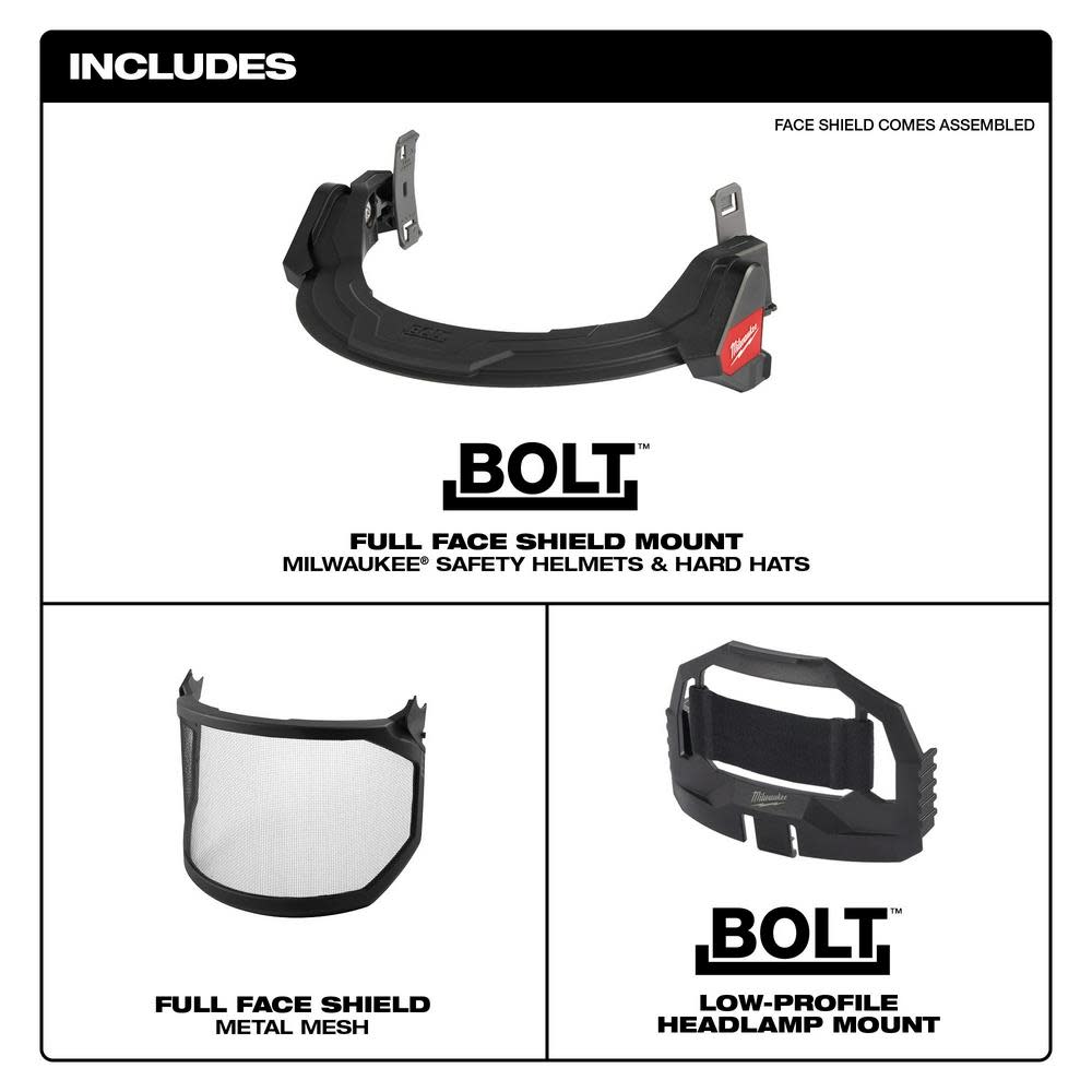 Milwaukee BOLT Full Face Shield Metal Mesh Compatible with Milwaukee Safety Helmets and Hard Hats ;