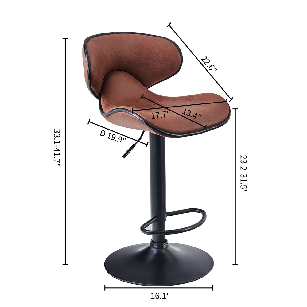 Swivel Height Adjustable Barstools with Footrest and Back(Set of 2)   N/A