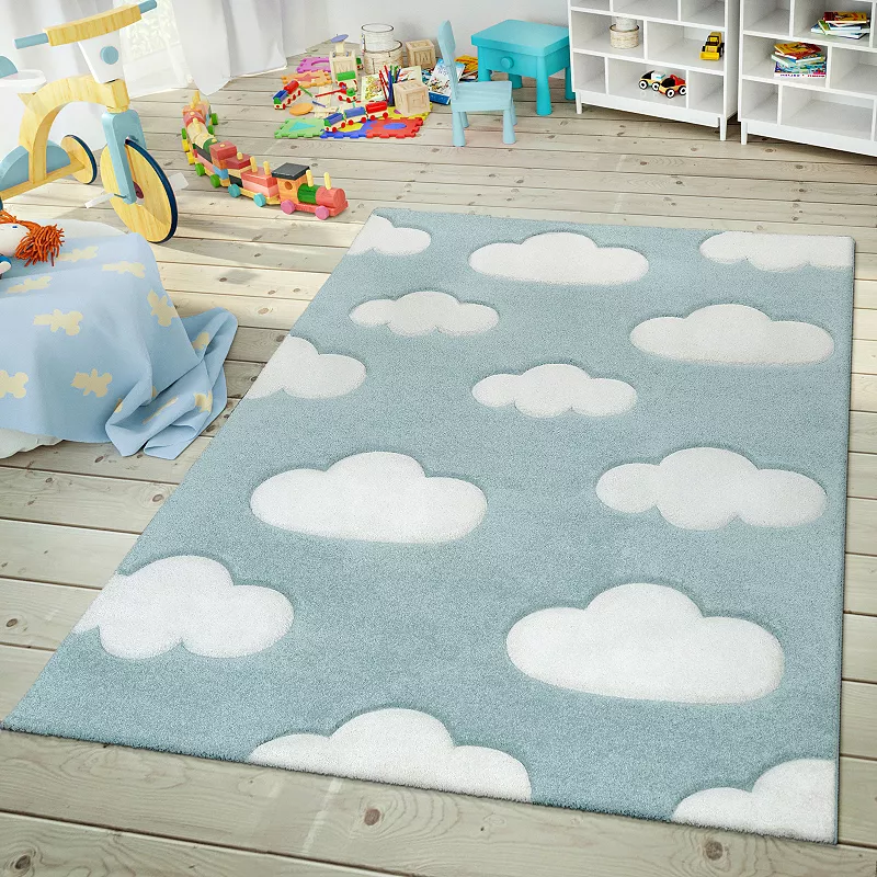 Kids Rug with Clouds in Pastel Colors for Children's Room or Nursery