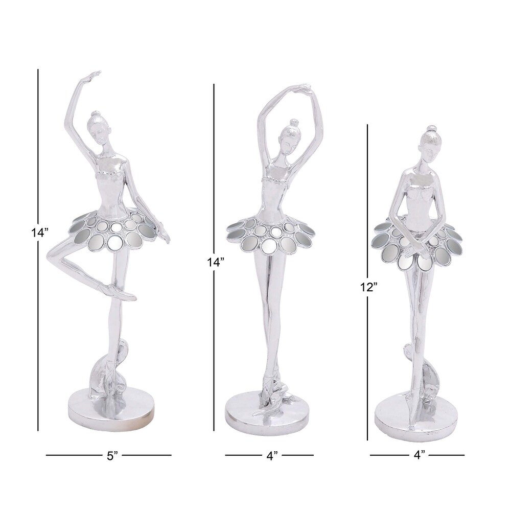 Silver Polystone Dancer Sculpture with Mirror Accents (Set of 3)   3 ASST 14\