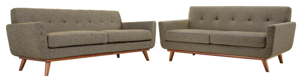 Giselle Oatmeal Loveseat and Sofa 2 Piece Set   Midcentury   Living Room Furniture Sets   by Peachtree Fine Furniture  Houzz