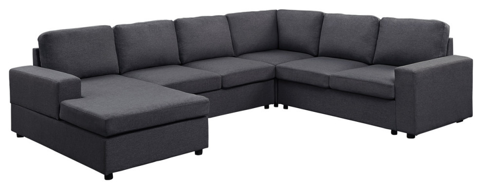 Dakota Sectional Sofa With Reversible Chaise  Linen   Transitional   Sectional Sofas   by Lilola Home  Houzz