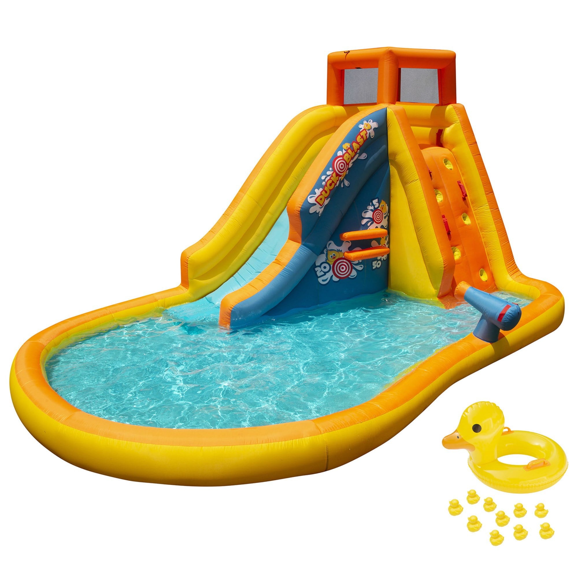 Banzai Inflatable Duck Blast Water Park - Water Blast Cannon & Inflatable Duck Rider