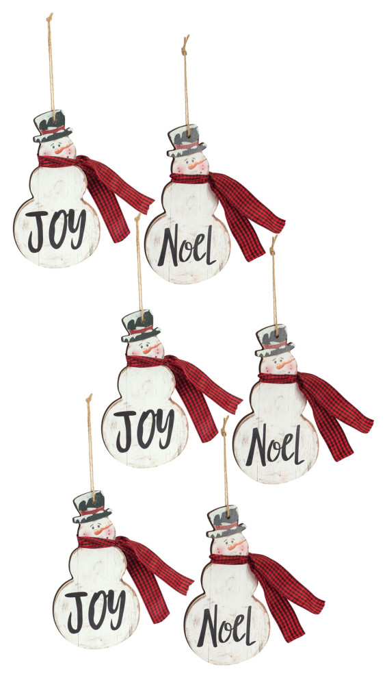 Joy And Noel Snowman Ornament (Set Of 6) 7.25 quotH Mdf   Transitional   Christmas Ornaments   by Kolibri Decor  Houzz