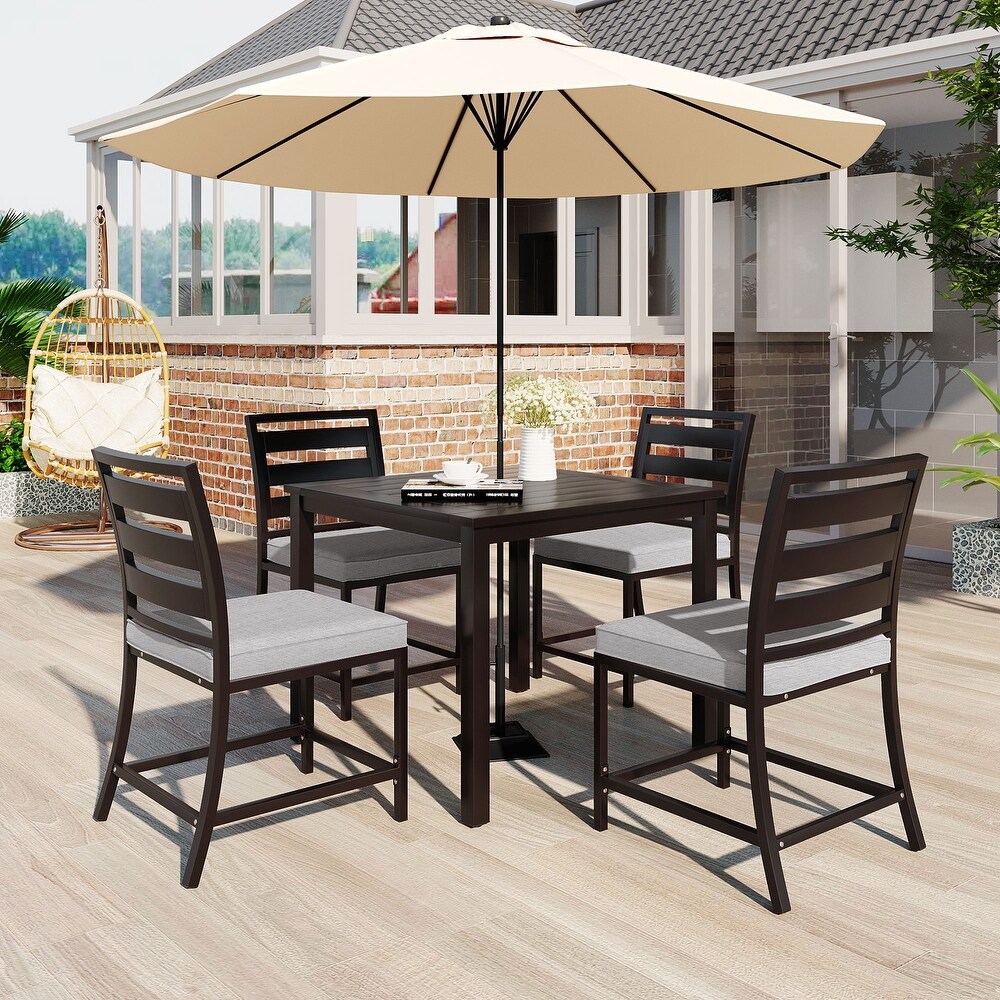 Outdoor Steel 5 Piece Dining Set with Cushions and Table