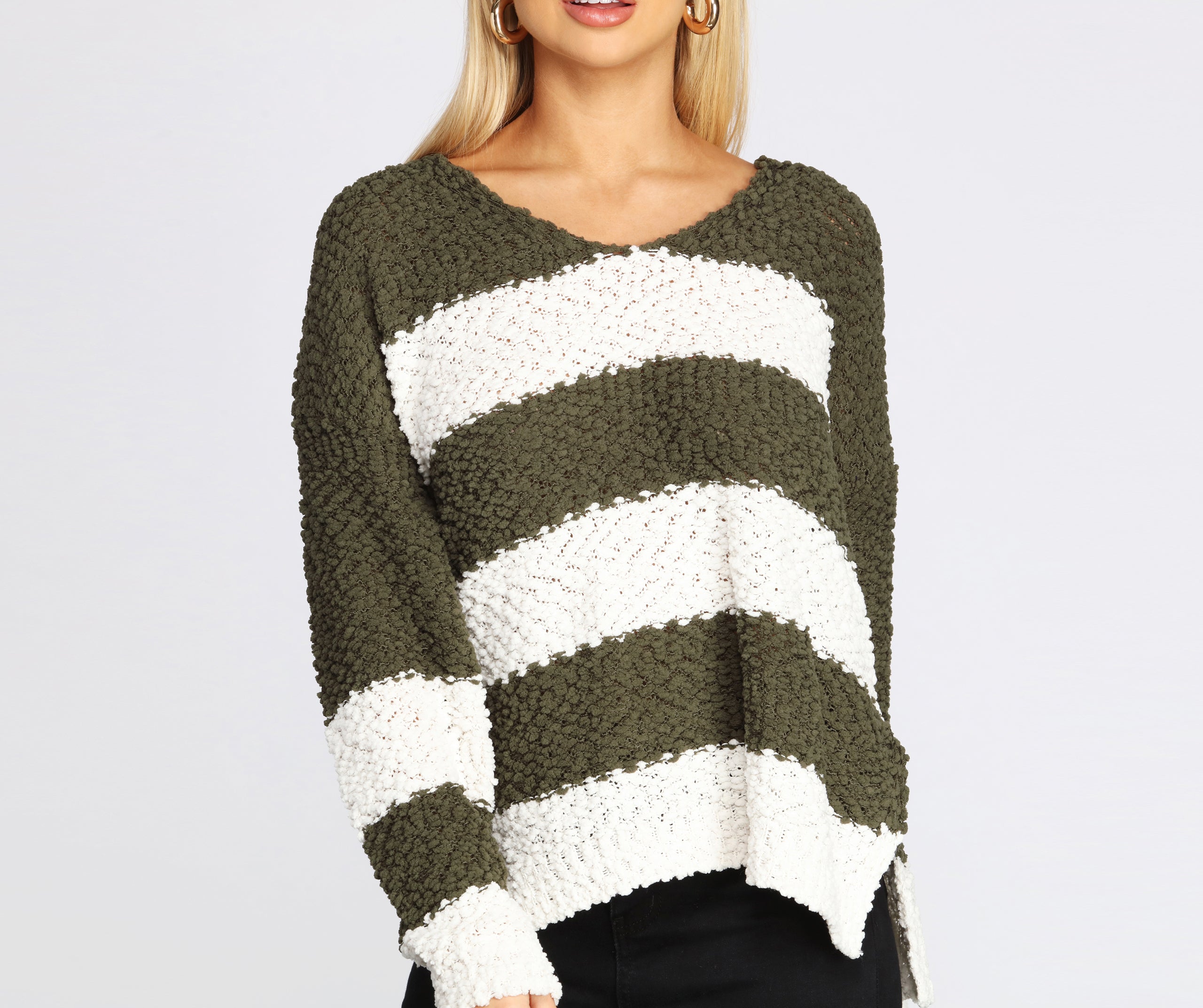 Cozy Popcorn Striped Sweater