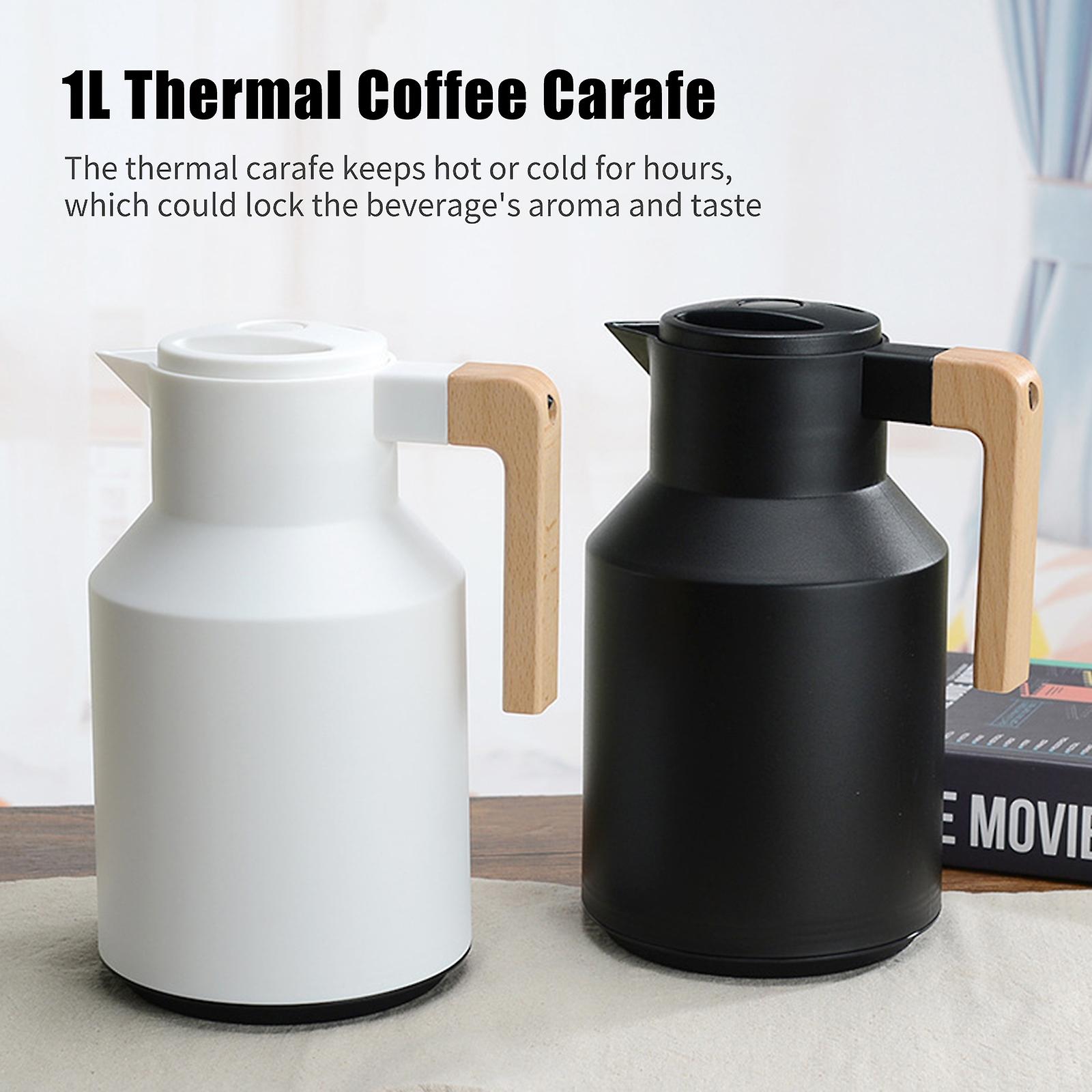 Green 1l Thermal Coffee Carafe Double Walled Thermal Carafe Thermos Pot With Wood Handle Water Kettle Insulated Flask Tea Carafe Keeping Hot Cold