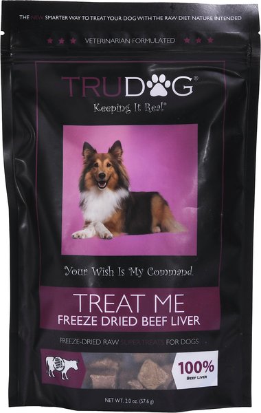 TruDog Treat Me Beef Liver Grain-Free Freeze-Dried Raw Dog Treats， 2-oz bag