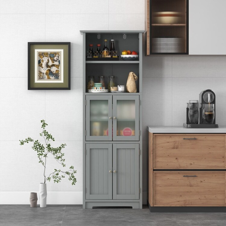 6 Tier Freestanding Bathroom Cabinet with 2 Open Compartments and Adjustable Shelves   23.5\