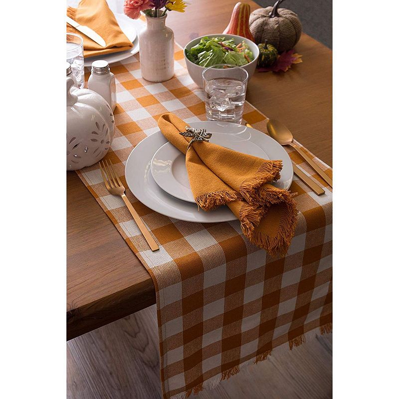 108 Pumpkin Yellow and White Checkered Rectangular Table Runners