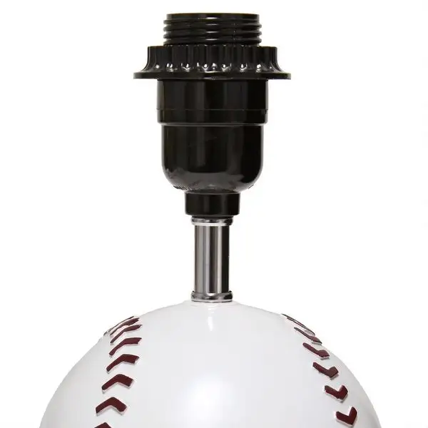 Simple Designs Athletic Sports Baseball Base Ceramic Bedside Table Desk Lamp with White Empire Fabric Shade with Red Trim