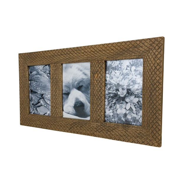 Crocodile Pattern 4x6 Three Photo Frame Natural Wood Mdf amp Glass Foreside Home amp Garden