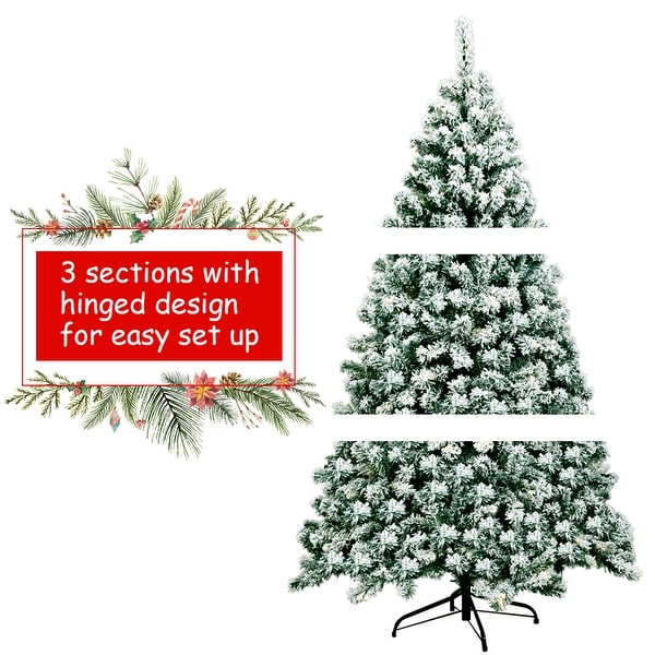 Gymax 6ft Prelit Snow Flocked Christmas Tree Hinged Pine Tree Holiday