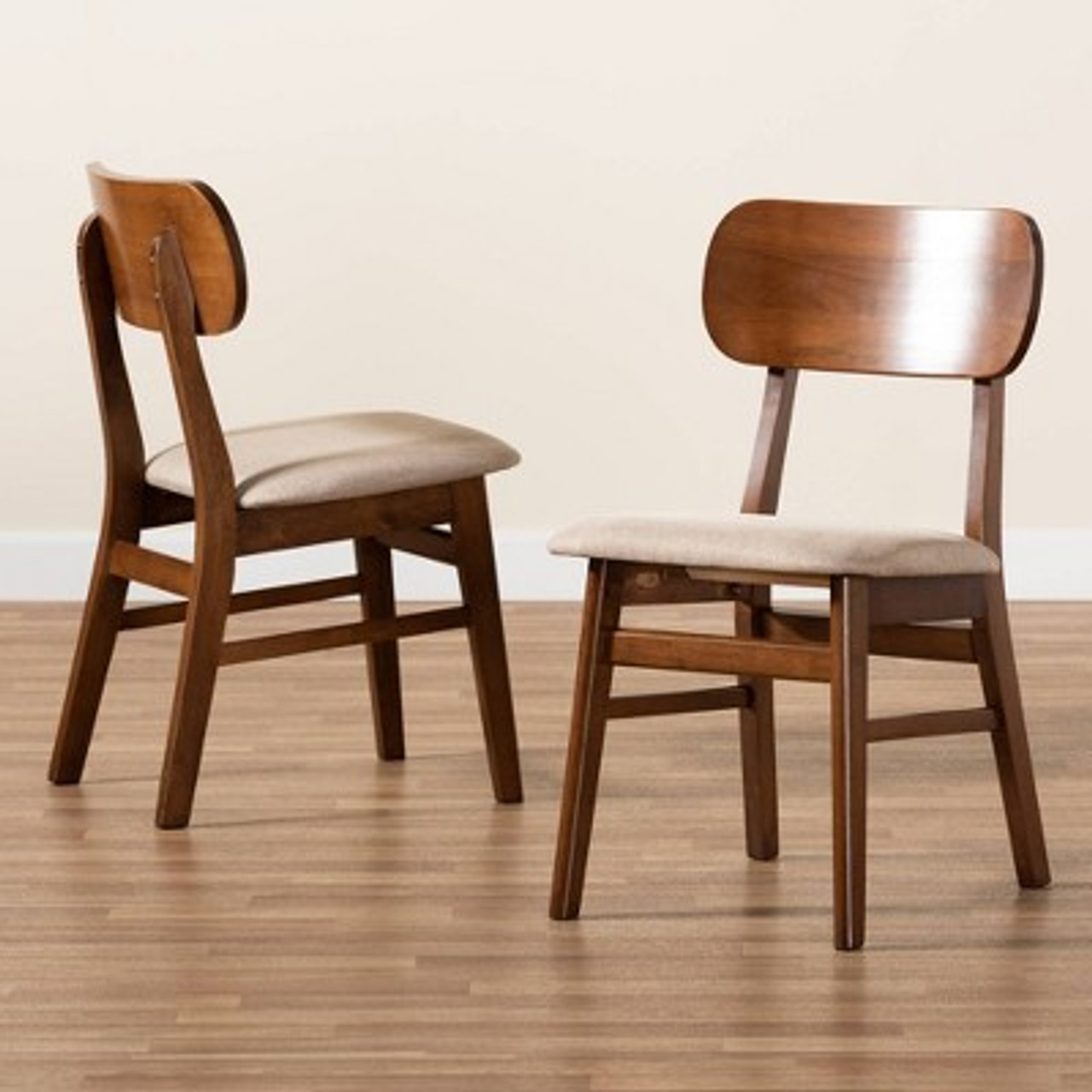 2pc Euclid Wood Dining Chair Set Sand/Brown - Baxton Studio