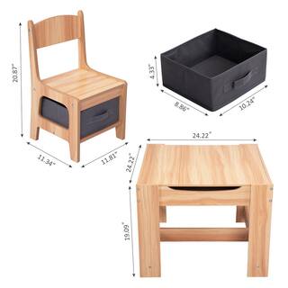 Nyeekoy 3 in 1 Kids Table and Chair Set Wooden Activity Table with Drawers Natural TH17E0537